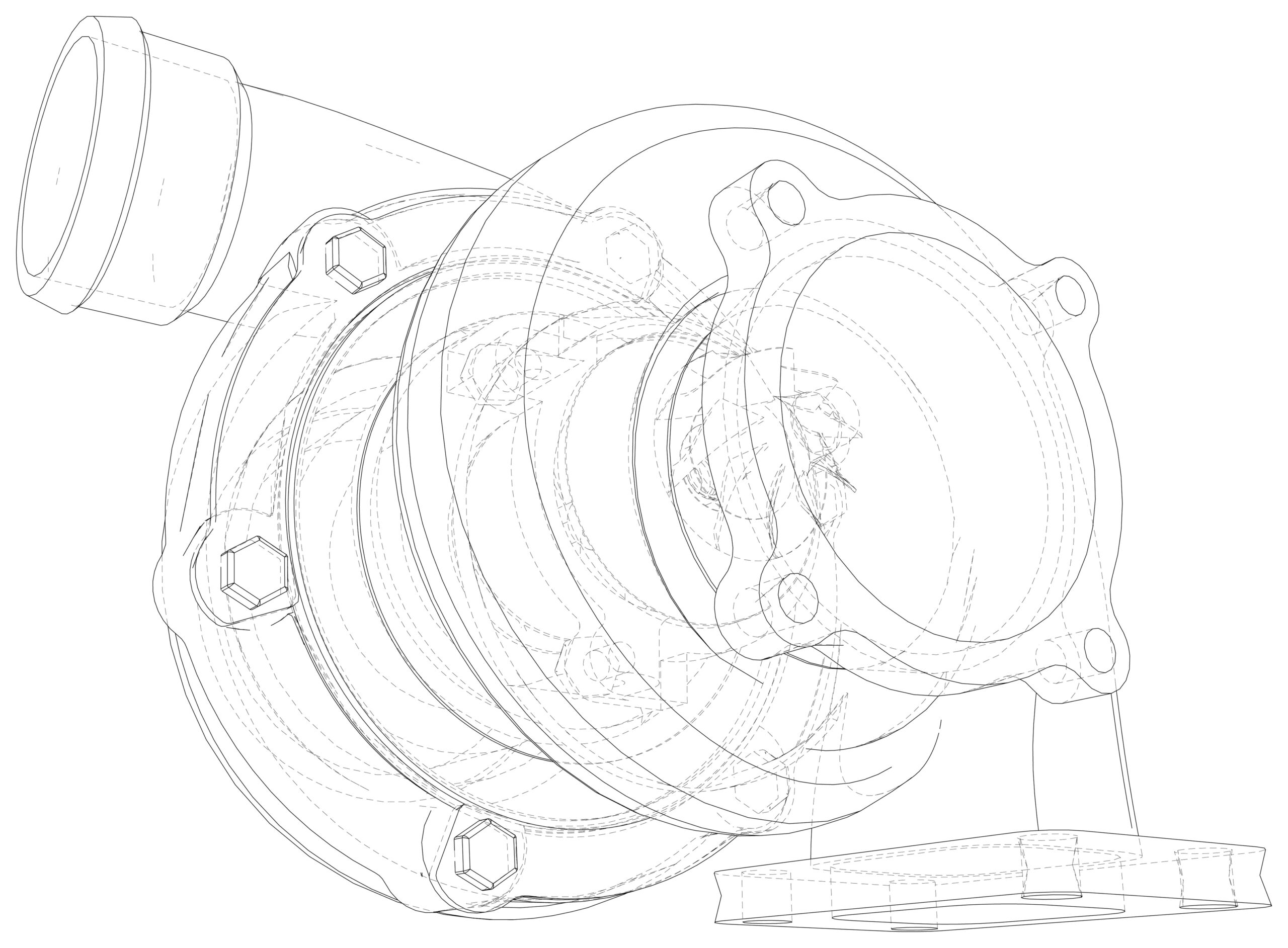 Ilustraciones vectoriales del contorno de un turbocompresor de automóvil. Representación vectorial de 3d